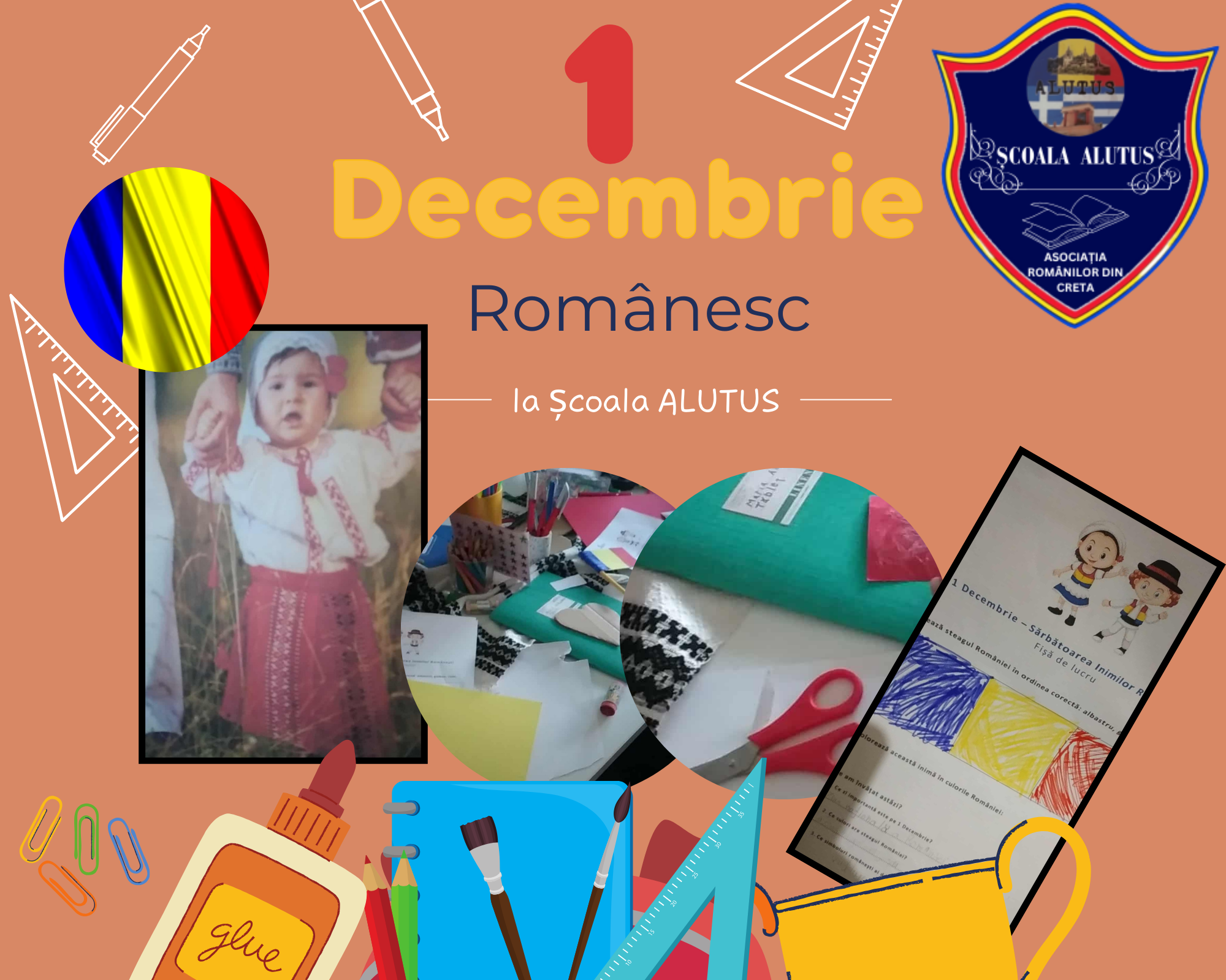 La final, fiecare copil a împărtășit ce i-a plăcut cel mai mult, iar răspunsurile au fost pline de sinceritate: „să colorăm steagul”, „să ascultăm imnul”. Astfel, prin joacă, artă și poveste, copiii noștri au trăit cu mândrie și dragoste sentimentul de „acasă”, chiar departe de România. Școala de weekend ALUTUS – locul unde tradiția prinde viață prin ochii copiilor români din Creta.